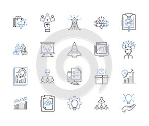 Business strategy outline icons collection. Management, Planning, Analysis, Execution, Profit, Policies, Goals vector