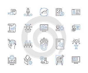 Business strategy outline icons collection. Management, Planning, Analysis, Execution, Profit, Policies, Goals vector