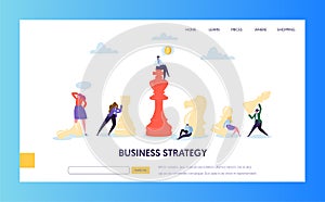 Business Strategy Plan Teamwork Landing Page. Businessman Character Play Chess. Effective Corporate Analysis Game