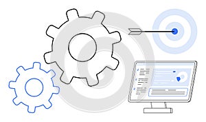 Process Optimization and Data Analysis Concept with Gears, Target, and Computer Interface
