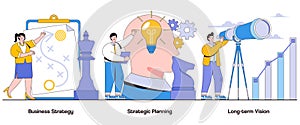 Business strategy, strategic planning, long-term vision concept with character. Strategic thinking abstract vector illustration