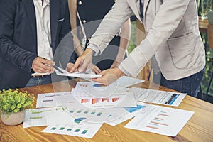 Business strategy team report chart, graph, infographic data analyze financial report plan. Hands team partner planning marketing