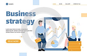 Business strategy web banner or landing page flat cartoon vector illustration.