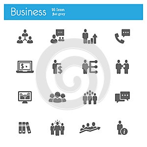Business strategyflat gray icons set of 16