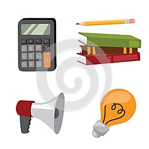 Business stress isolated vector illustration office life concept bullhorn meeting report lamp idea calculator book