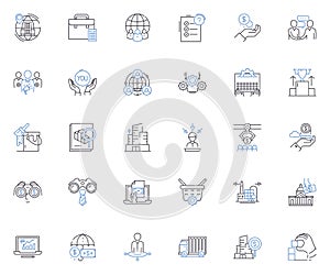 Business structure line icons collection. Hierarchy, Departmentalization, Centralization, Decentralization, Integration