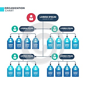 Business structure of organization. Vector organizational structural hierarchy chart with employees icons