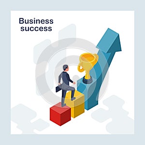 Business success. Businessman go to victory
