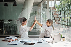 Business Success concept with partner, Partnership Giving Fist Bump after Complete a deal. Successful Teamwork