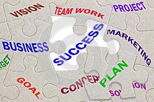 Business success concept text on jigsaw puzzle pieces