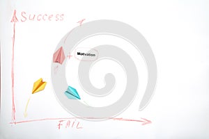 Business success and fail concept. Solution, rivalry and challenge. Paper plane thinking strategically
