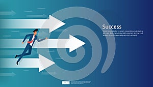 business success illustration concept with arrow up graphic and businessman character for financial, vision vector background.