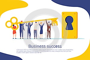 Business Success Key Landing Page Template. Cooperation and Teamwork is Secret for Motivation Work Strategy for Website