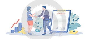 Business Success Partnership. Contract conclusion, deal settlement, agreement, document signing. Vector illustration photo