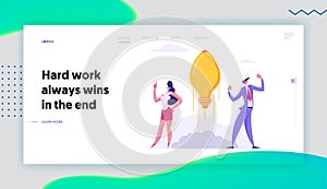 Business Success Start Up Concept for Landing Page with Business People Characters and Idea Lightbulb Showing Creativity