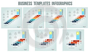 Business success startup, Conceptual infographics steps up ladders and doorway, template 3, 4, 5, 6, 7, 8, 9 positions, possible