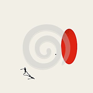 Business success vector concept. Businessman hitting baseball with bat into hole. Symbol of achieving goals, targets. photo