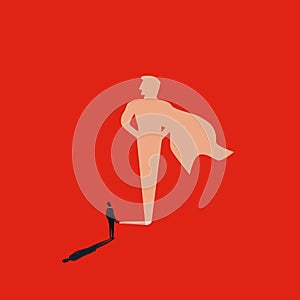 Business superhero vector concept with businessman and flashlight. Symbol of ambition, motivation and inspiration.