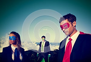 Business superheroes on the beach Confidence Concept