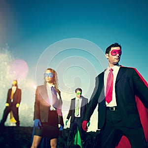 Business superheroes on the beach confident concept