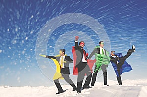 Business Superheroes Winter Snow Rescue Concept