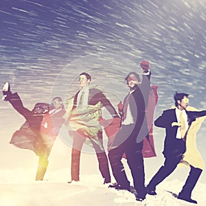 Business Superheros Winter Snow Rescue Concept