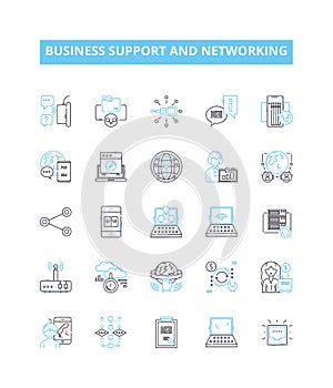 La tienda apoyo a redes línea iconos colocar. redes la tienda conexión apoyo 