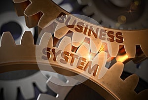 Business System Concept. Golden Cog Gears. 3D Illustration.