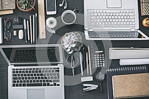 Business table with stationery equipments