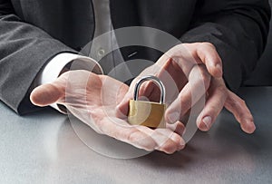 Business taboo or concept of security with password in hands