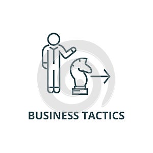 Business tactics, chess horse line icon, vector. Business tactics, chess horse outline sign, concept symbol, flat