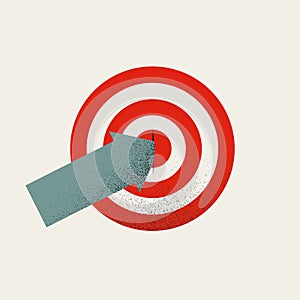 Business target, goal, objective achievement vector concept. Arrow hits bullseye. Symbol of success, precision.