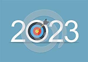 business target on happy new year 2023. strategy planning for future. 2023 number with dartboards. vector illustration flat photo