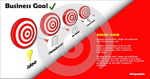 Business targets focus on strategic objectives. Vector illustration of an arrow hitting the target. success in planning towards th