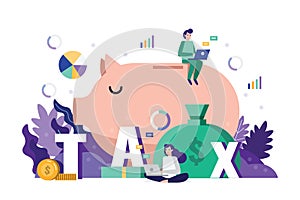 Business team analysis and strategy tax financial data on tax time deadline concept.