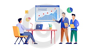 Business team analyzing data, collaborating on reports and financial growth, vector design Generative AI