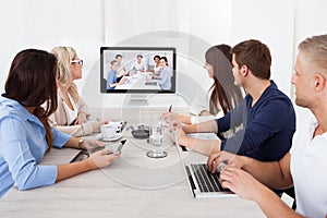 Business team attending video conference