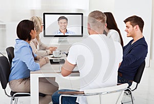Business team attending video conference