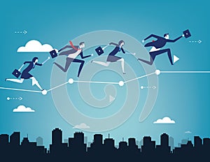 Business team balancing on business chart. Concept business success vector illustration. Flat character people style design