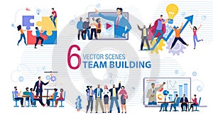 Business Team Building Flat Vector Scenes Set