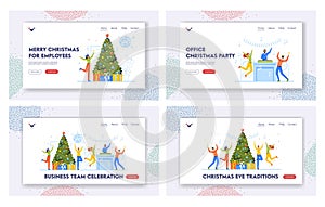 Business Team Celebration Landing Page Template Set. Characters Dance at Christmas Disco. Colleagues Celebrate Party