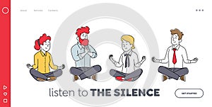 Business Team Characters, Office Workers Meditating at Workplace Landing Page Template. Relaxed Businesspeople Yoga