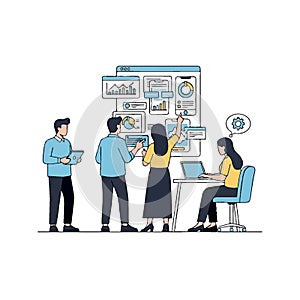 Business Team Collaborating on Data Analysis and Strategy with Digital Dashboards