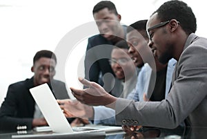 Business team conducts a video conference at the workplace