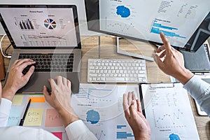 Business team executive presentation on discussion to planning investment financial project and strategy of business making profit
