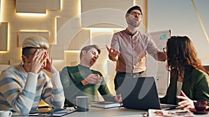 Business team failed work issue feeling desperate sitting office conference room