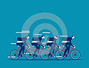 Business team group riding on tandem bike together. Concept business vector illustration, Sport race, Teamwork, Flat cartoon