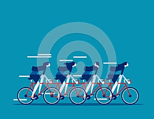 Business team group riding on tandem bike together. Concept business vector illustration, Sport race, Teamwork, Flat cartoon