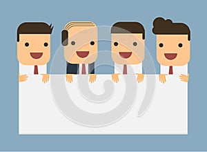 Business team holding big blank paper,Vector cartoon concept abstract business