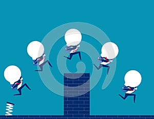 Business team holding bulb and jump over the wall. Concept business vector illustration